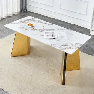 63"x31.5x30" Luxurious Cold Jade Slab Dining Table with Golden Stainless Steel Butterfly Legs.The tabletop is designed to be scratch and heat resistant.Slabs Tabletop,Golden Stainless Steels Legs.