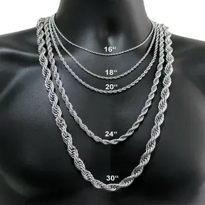 3/5/7mm Stainless Steel Silver Color Twisted Rope Chain Necklace Choker 16-30" For Men Women Daily Jewelry Birthday Valentine's Gift necklace