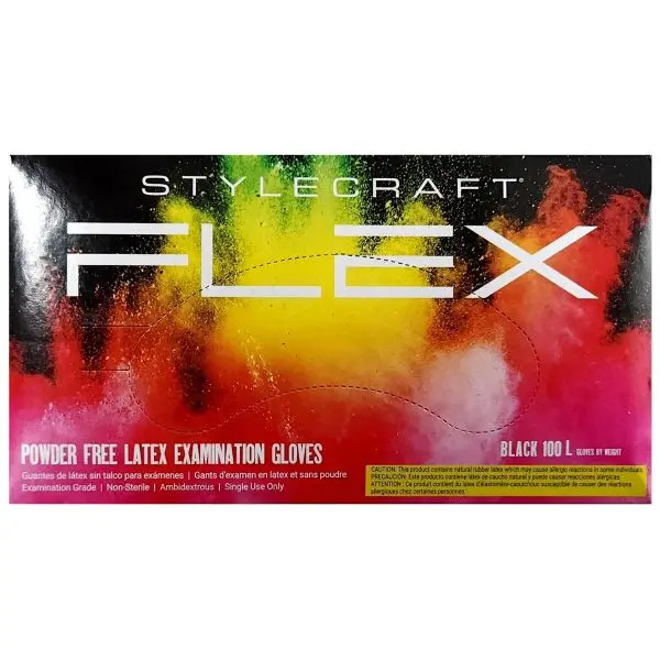 StyleCraft Flex Powder-Free Latex Examination Gloves – Black, 100 Count