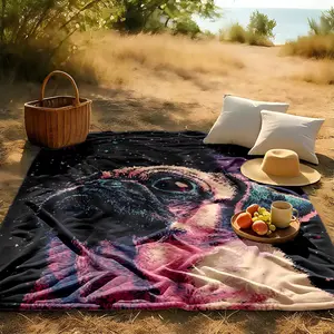 1 piece Portrait of a Pug under the Starry Sky themed flannel blanket - Modern-style all-season flannel blanket, suitable for sofas and beds, super soft and comfortable, digitally printed pattern, 100% polyester material, machine washable, suitable