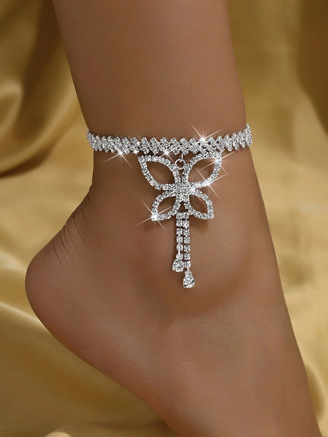 Butterfly Rhinestone Ankle Bracelets for Women, Adjustable Silver Shiny Tennis Anklets, Twinkle Cubic Zircon Diamond Anklet Foot Chain Jewelry Gifts, Trendy Jewelry, Trendy Fashionable Accessories