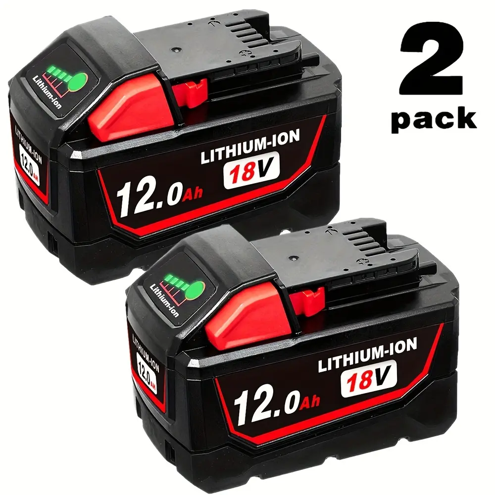 2PACK M18 12000Ah M18 Lithium-ion Replacement For Milwaukee Battery Compatible With Milwaukee M18 Battery 48-11-1812 48-11-1850 48-11-1852 48-11-1828 48-11-1862 For Cordless Power Tools Battery lithium-ion replacement