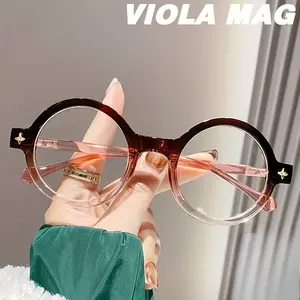 Bohemian style round frame reading glasses - Retro tortoiseshell green floral decoration, metal hinge, durable PC material, unisex full frame flat lenses, with a decoration box, suitable for casual and formal wear.