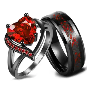 Romantic Heart Shaped Engagement Rings for Women and Men, Fashion Couple Rings for Wedding