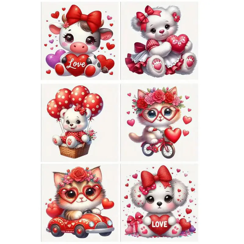 6pcs Valentine's Day Animal Themed UV DTF Cup Wraps Winter UV DTF Transfer Sticker for Glass Cups Furniture Craft DIY Crafts Rub on Transfer Stickers for DIY Water Bottle Laptop Decal  Car Funny Stickers Decal Custom Sticker