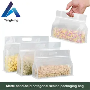 50pcs Transparent Plastic Food Storage Bags with Zip Closure, Frosted Self-Standing Pouches for Dry Goods, Sealed Eight-Side Seal Packaging