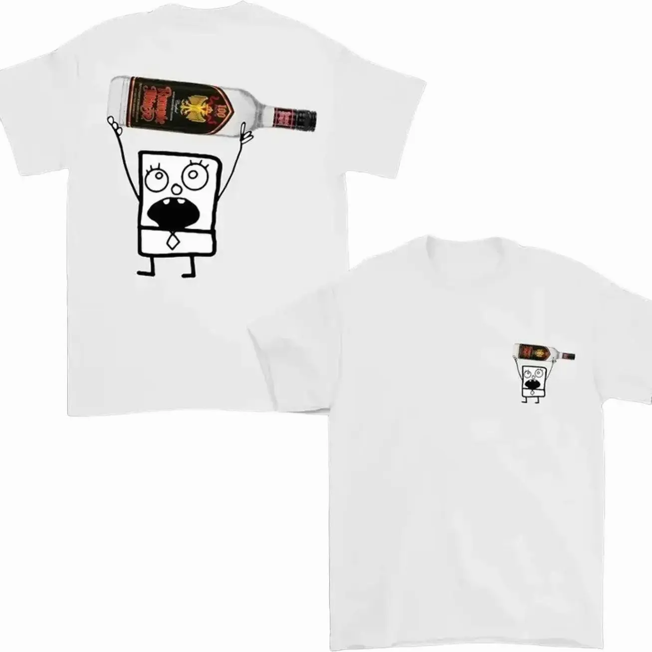 Doodlebob Rumple Minze Graphic Tee, Funny Cartoon Liquor 2-Sided Print T-Shirt, Unisex Cotton Graphic Tee U