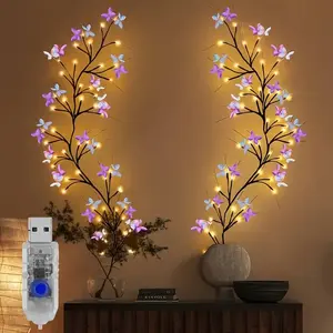 USB-Powered LED Artificial Branch String Lights with Purple & Blue Butterfly Decorations - Plastic Battery-Free Fairy Lights for Wall, Bedroom, Wedding, Christmas, Valentine’s Day, Halloween Party Decor, Festive Lighting Decor