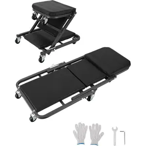 36-inch Z-Creeper Seat with Wheels, 2-in-1 Folding Garage Seat, 330 lb Capacity, Under-Car Automotive Mechanic Repair with 6 Swivel Casters