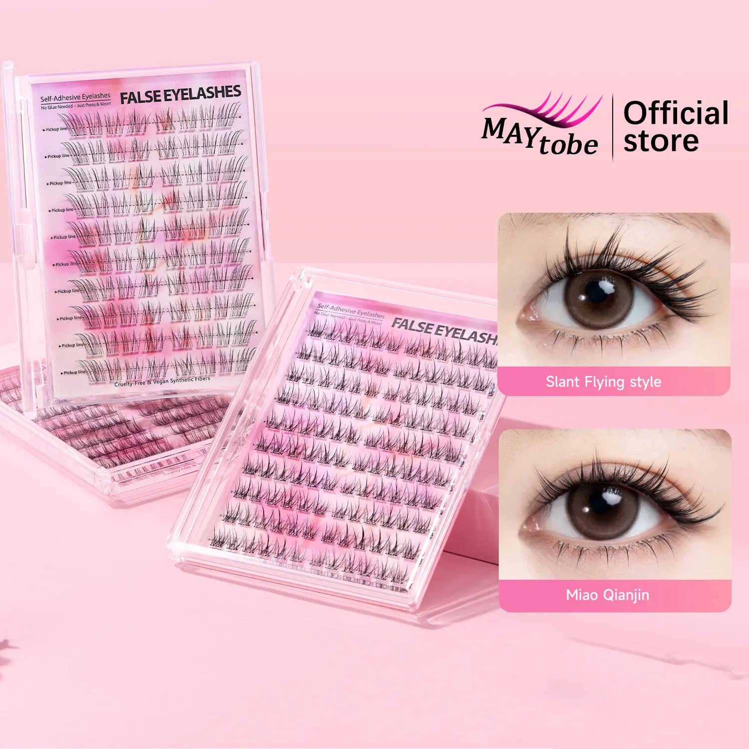 MAYtobe Glue-Free Self-Adhesive Lash Clusters Kit, 80/90/100/120Pcs Eyelashes Extensions with Tweezers, Easy-to-Apply At-Home Cosmetic Makeup False Eyelashes & Adhesives, Glue-Free Cluster False Eyelashes & Adhesives