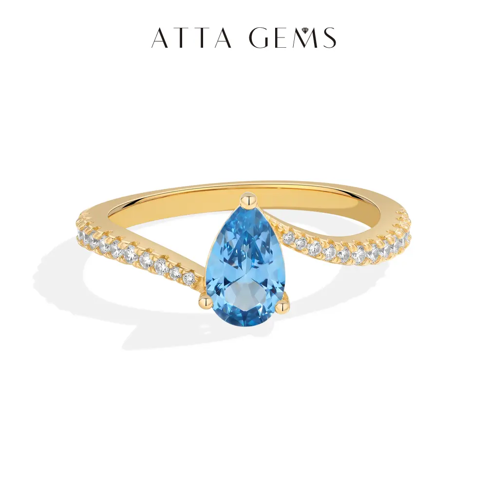 ATTAGEMS 1CT Pear Cut Synthetic Blue Spinel V-Shaped 925 Sterling Silver Gemstone Ring, Women's Engagement Wedding Jewelry, Anniversary Gift R443