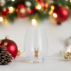 Reindeer - Stemless Wine Glass with Holiday Figure Inside - 12-oz.