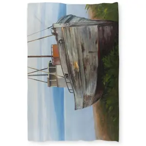 Begin Home Decor C1DCTXLWJZMKY1 Old Abandoned Boat Green Coastal Twin Size Extra Long Duvet Cover - Home Decor