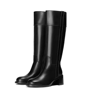 Knee High Boots Women Round Toe Chunky Block Heeled Boots Side Zipper Tall Gogo Boots Shoes
