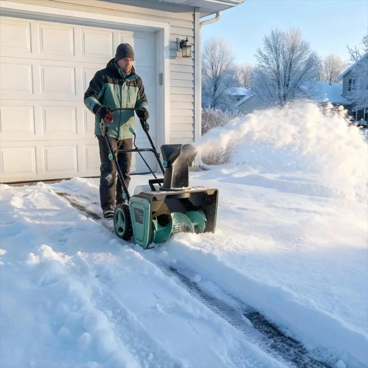 Portable Heavy-Duty Cordless Electric Snow Blower Power Tool - Brushless Motor, 20in Width, 10in Depth, 23FT Throwing Distance, 180° Rotating Chute, Dual LED Lights, 2*4.0Ah Batteries for Home Walkways, Driveways, Sturdy