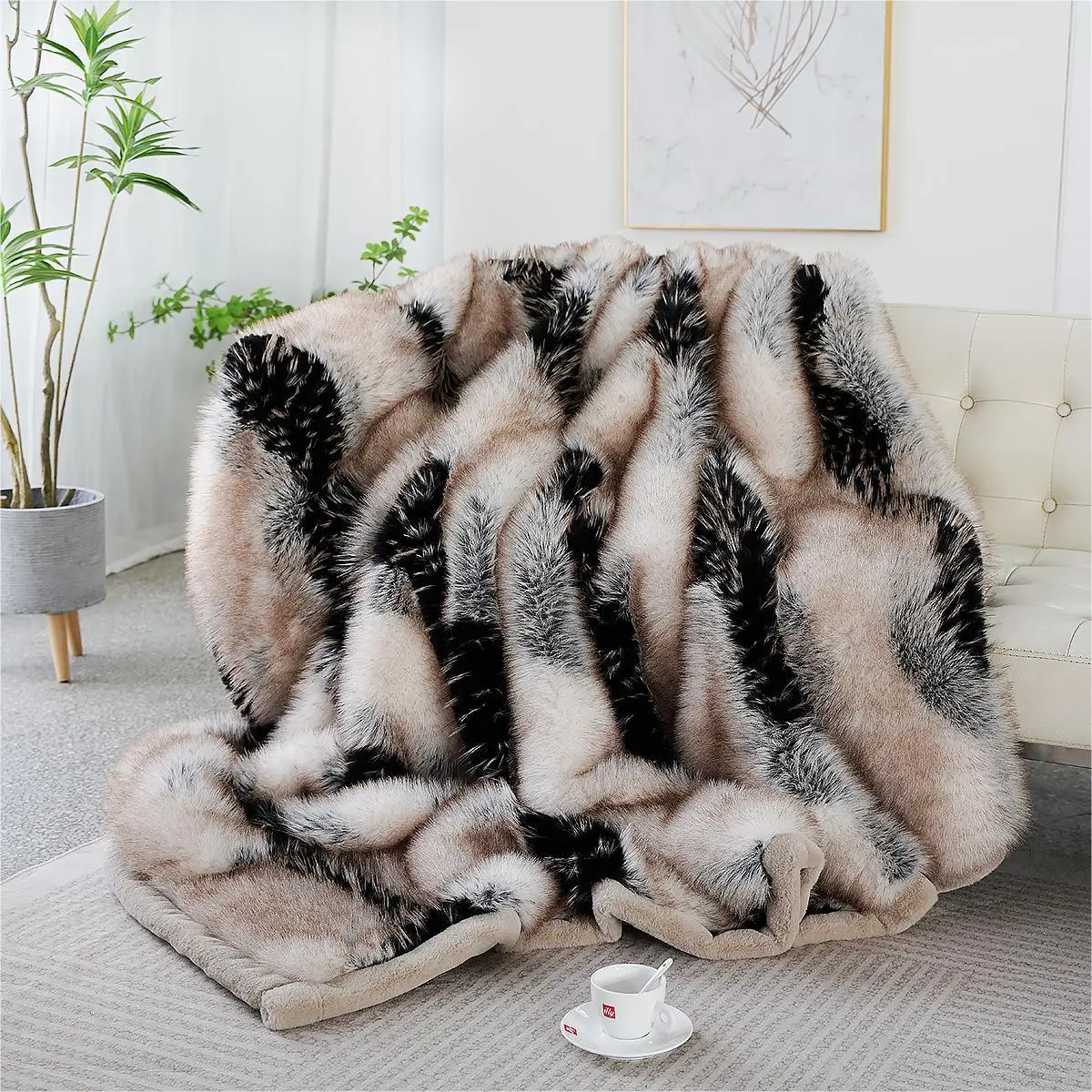 Faux Fur Throw Blanket, Super Soft and Cozy Plush Blanket for Bed and Couch, All...