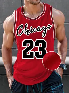 Men's College Sport Solid Color Patchwork Basketball Vest, Simple Print Round Neck Sleeveless Shoulder Pad, Casual Daily Wear Workout Vest Sports Clothing