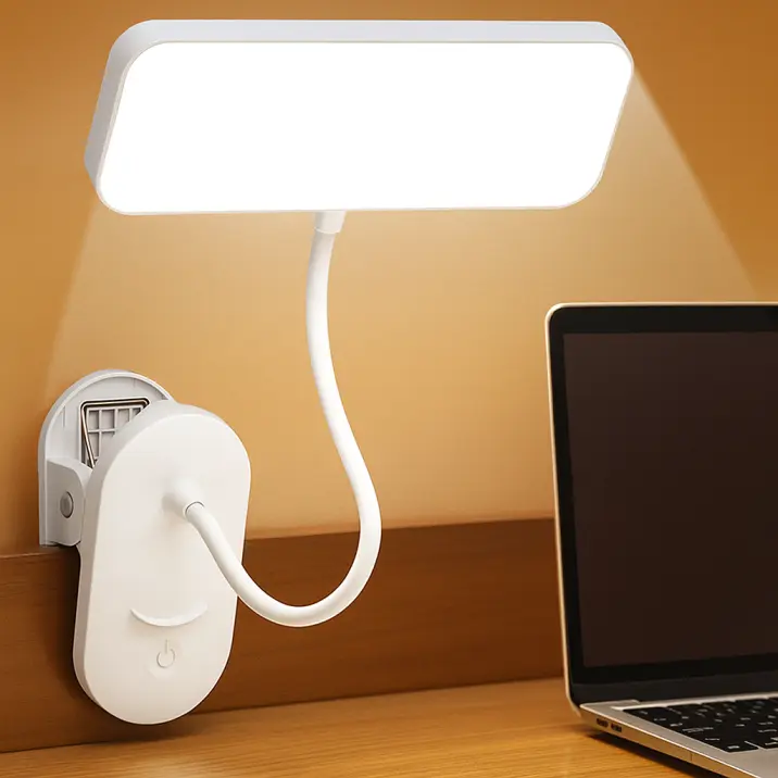 Clip-on LED Table Lamp for Bedroom - 3600mAh Rechargeable Cordless, 360 Flexible Gooseneck, 2-in-1 Clip & Stand Design, 10 Customizable Modes, Eye-Caring, Fits Bed Reading, Desk, Travel, Ideal Home Improvement Gift