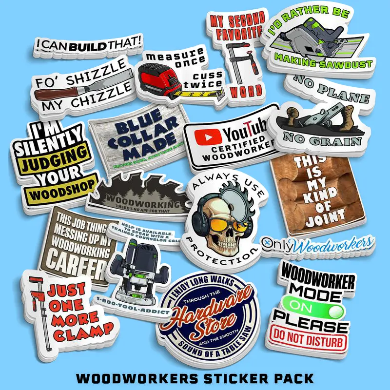 2-Pack Funny Woodworker Vinyl Sticker Sets – Carpentry & Workshop Decals for Toolboxes, Tumblers, Laptops, Cabinets & DIY Gifts