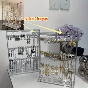 Large capacity 2 drawer jewelry racks, transparent jewelry storage boxes, earring hangers, dresser display racks, for jewelry storage, earrings, necklaces, rings, bracelets, keychains, desktop decoration boxes, women's gifts.