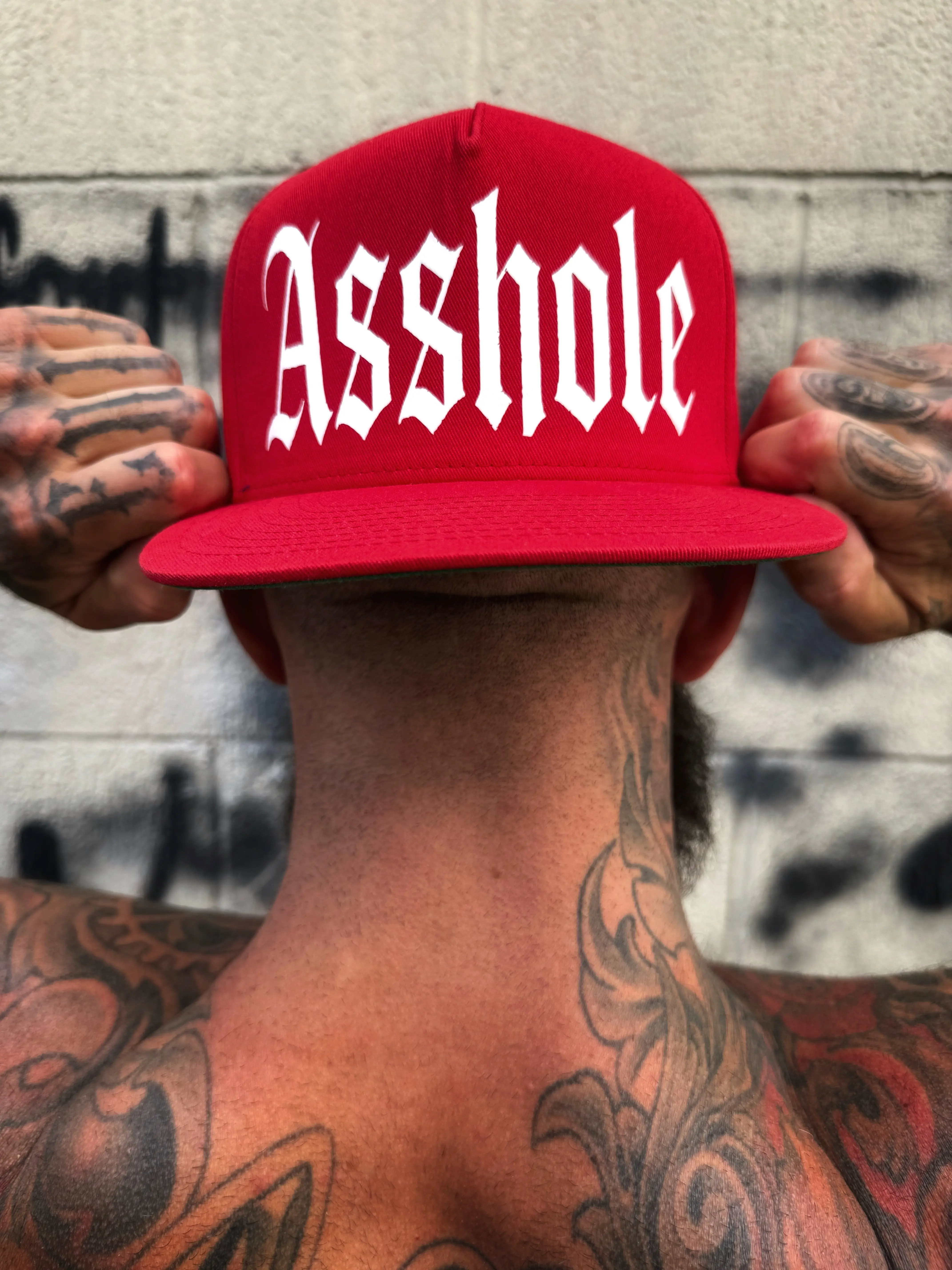 ASSHOLE RED FLAT BILL HAT