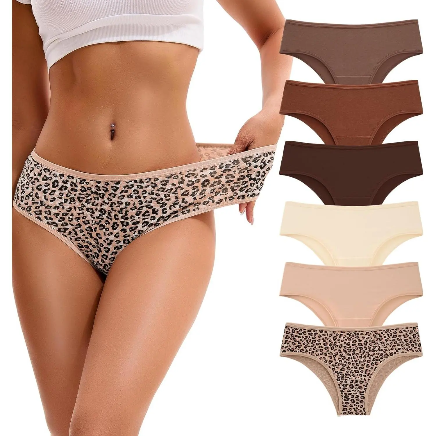 Women's Cheeky Hipster Underwear, 6-Pack Breathable Cotton Panties with Hipster Cut, Comfortable for Sleeping, Lounging & Festival Wear, Lady, Cotton Knickers, Knitted Stretch Underwear, Underwear For Women