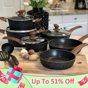 Kitchen Academy 12/17/30 Piece Premium Cookware Set, Triple Coated Nonstick Pots and Pans Set, Aluminum Construction for Stovetop & Oven, Frying Pots with Lid