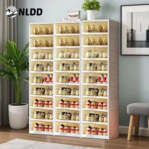 NLDD 9-Tier Space-Optimizing Shoe Storage Clear, Collapsible System for 18 Shoes, Closet-Friendly & Expandable Racks, Light Room Boxes Organizer Plastic Cabinet