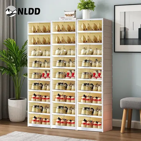 NLDD 9-Tier Space-Optimizing Shoe Storage Clear, Collapsible System for 18 Shoes, Closet-Friendly & Expandable Racks, Light Room Boxes Organizer Plastic Cabinet