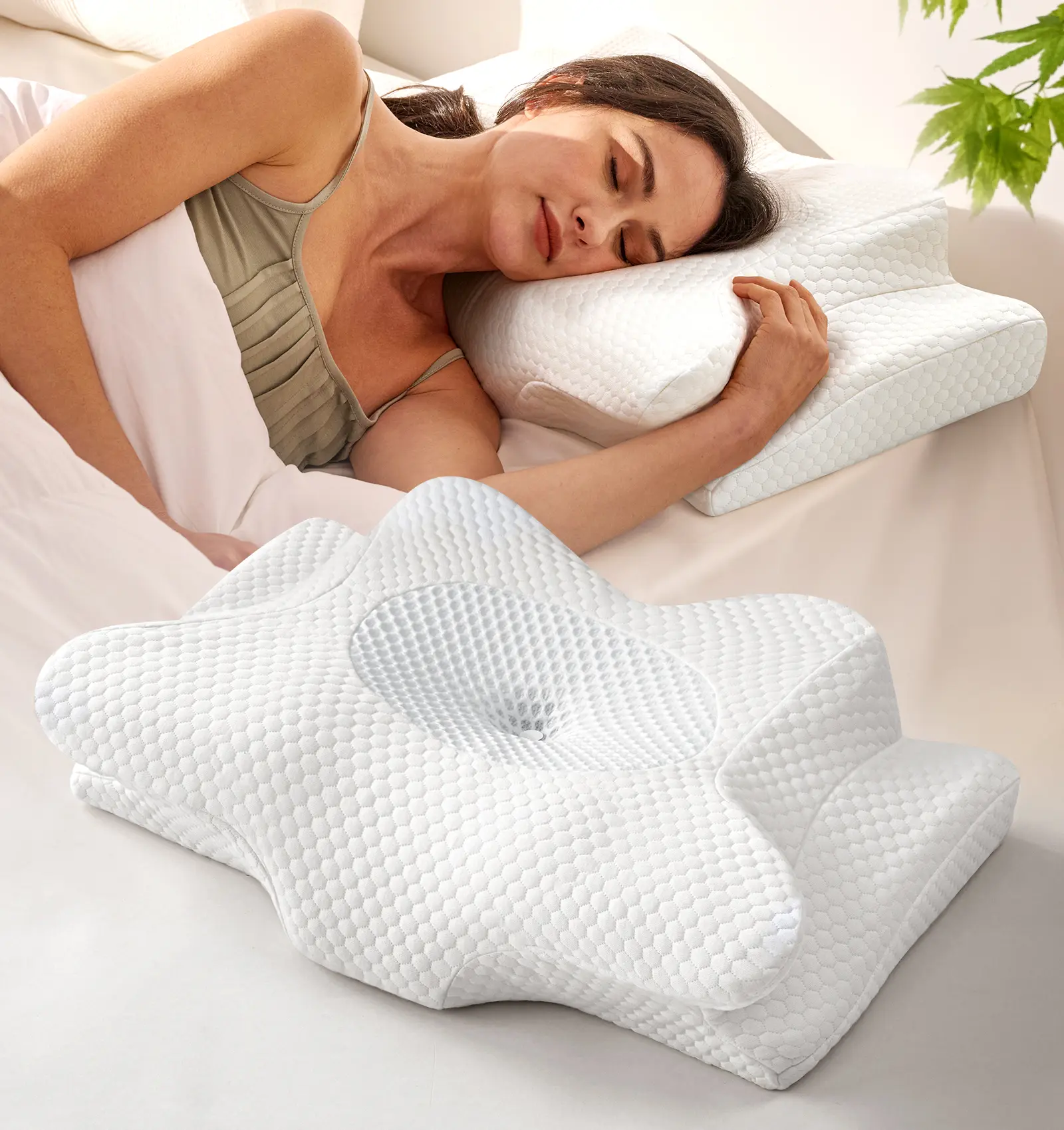 Emircey Soft Breathable 3D Mesh Memory Foam Neck Pillow, Adjustable Ergonomic Contour Sleep Pillow, Cervical Support for Neck Pain Relief, Odorless Mother's Gift