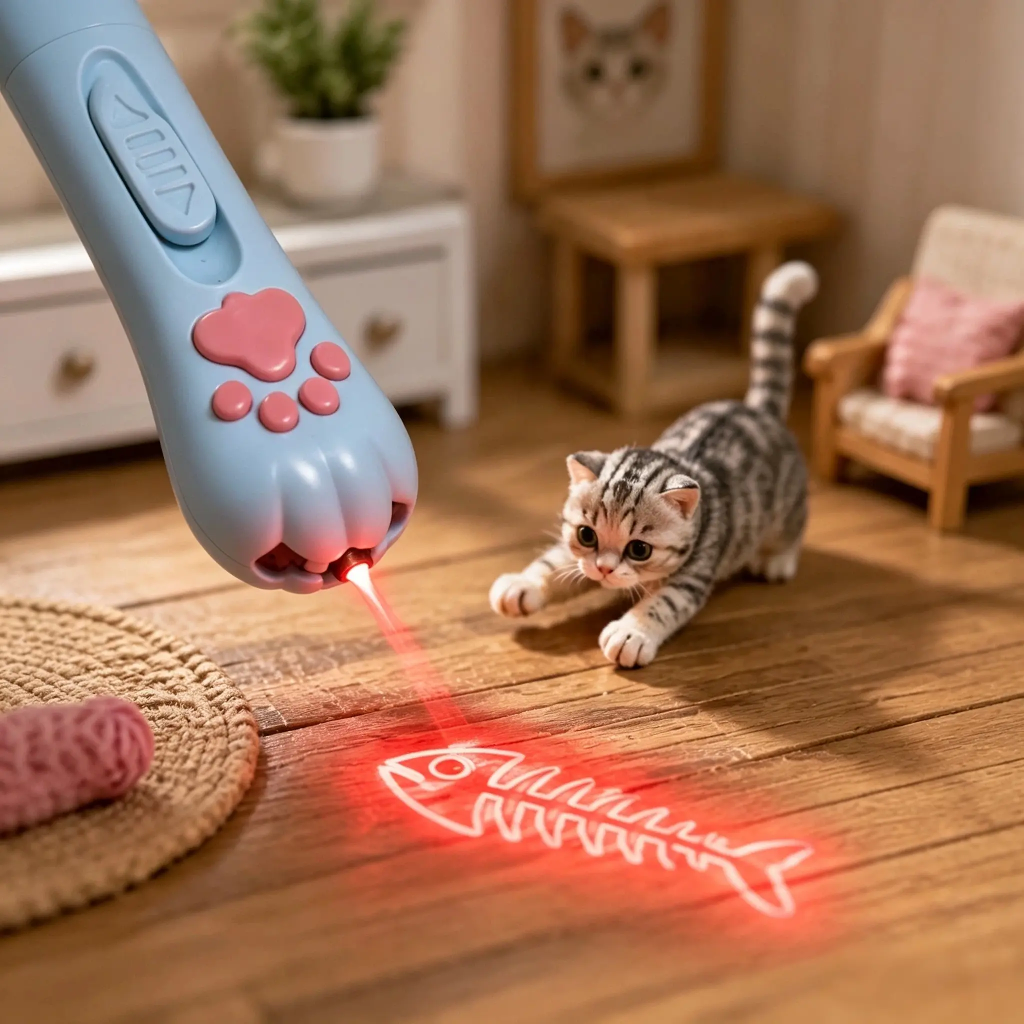 3-in-1 Cat Paw Laser Toy Keychain | USB Rechargeable Laser Pointer, UV Detector & White Flashlight, Interactive Kitten Toy