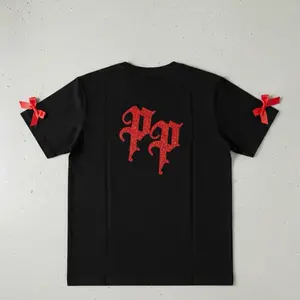 |FINAL SALE| PP Glitter Vinyl Oversized T-Shirt with Bow on Sleeves Oversized Crew Neck Short Sleeve Unisex l Fashion Top for Summer Casual Streetwear Outfit