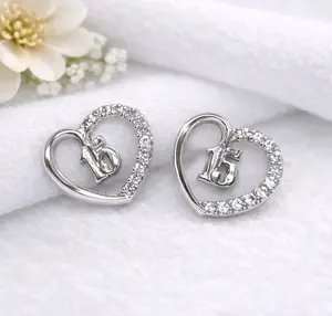 Aretes Quinceañera CZ Plata 925 - 13.5mm