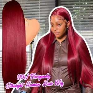 HD Transparent Lace 13x4 13x6 Full Frontal Lace 99j Burgundy Preplucked Colored Bone Straight Frontal   Wig 200 Density