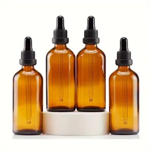 3-Piece Amber Glass Dropper Bottle Set with Glass Droppers, Suitable for Essential Oils, Cosmetics, Liquids, and Travel Use - 30ml
