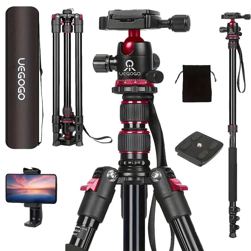 85" Heavy Duty Camera Tripod 216cm - 22Lbs/10KG Max Load, Metal Fluid Ball Head & Detachable Monopod, Flip Lock Design for Overhead/Outdoor/Studio Shooting, Compatible with DSLR Camcorders Spotting Scopes#SummerWins#BackToSchoolDeal
