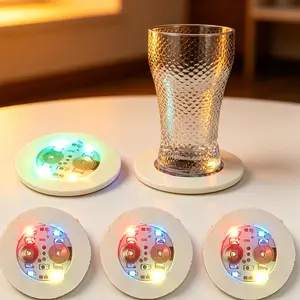 50Pcs SummerVibes Light Up Coasters Decorative LED Sticker Coaster Tray Strobe Glow-in-the-Dark Party Supplies Set for Bachelorette Parties Concerts Birthdays Graduation Nights Weddings and more Funny Gift - Tableware
