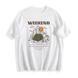 Casual Outdoor Style Men's T-Shirt Weekend Camping Scene With Tent And Mountains Graphic Summer And Fall Activities Ideal Gift For Nature Lovers And Adventure Enthusiasts