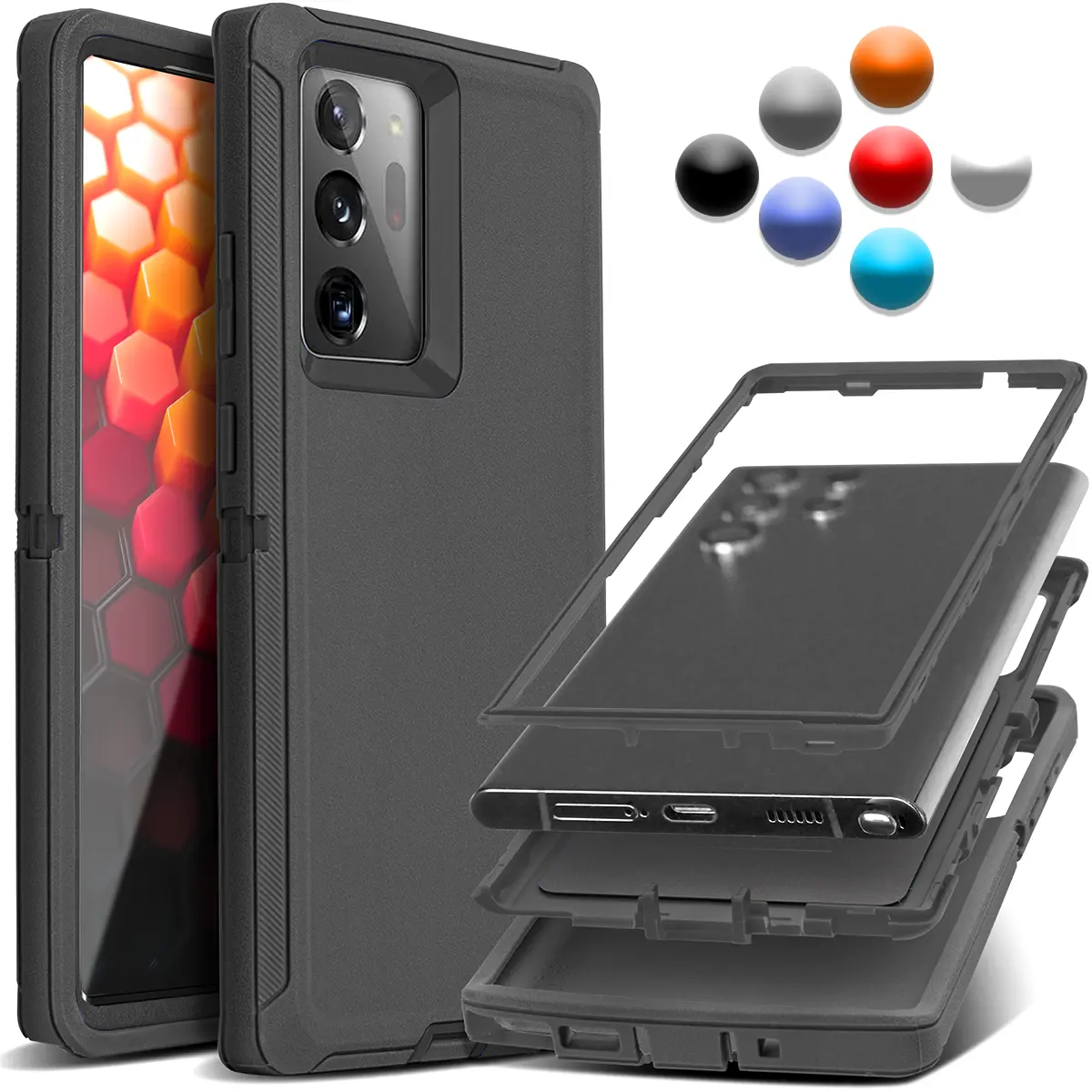 Triple-Layer Polycarbonate Rubber Heavy Duty Mobile Phone Case for Samsung Galaxy Note 20, 20 Ultra, 10, 10 Plus - Drop-Proof, Less Slip-in-Hand Accessory