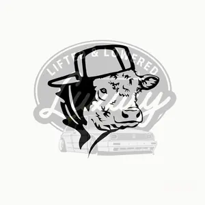Cates Customs Cow with Hat Backwards Decal - Permanent Car Sticker