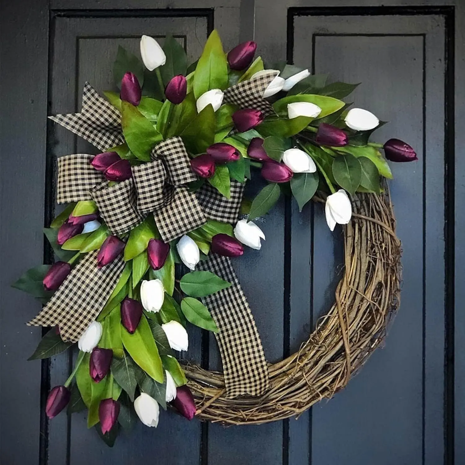 Colourtree Spring Door Wreath Colorful Flower Summer Decorations, Outside Holiday Welcome Sign Outdoor Forsythia Lavender Daisy Globe Amaranth Wreaths Grapevine Eucalyptus Farmhouse Porch Indoor