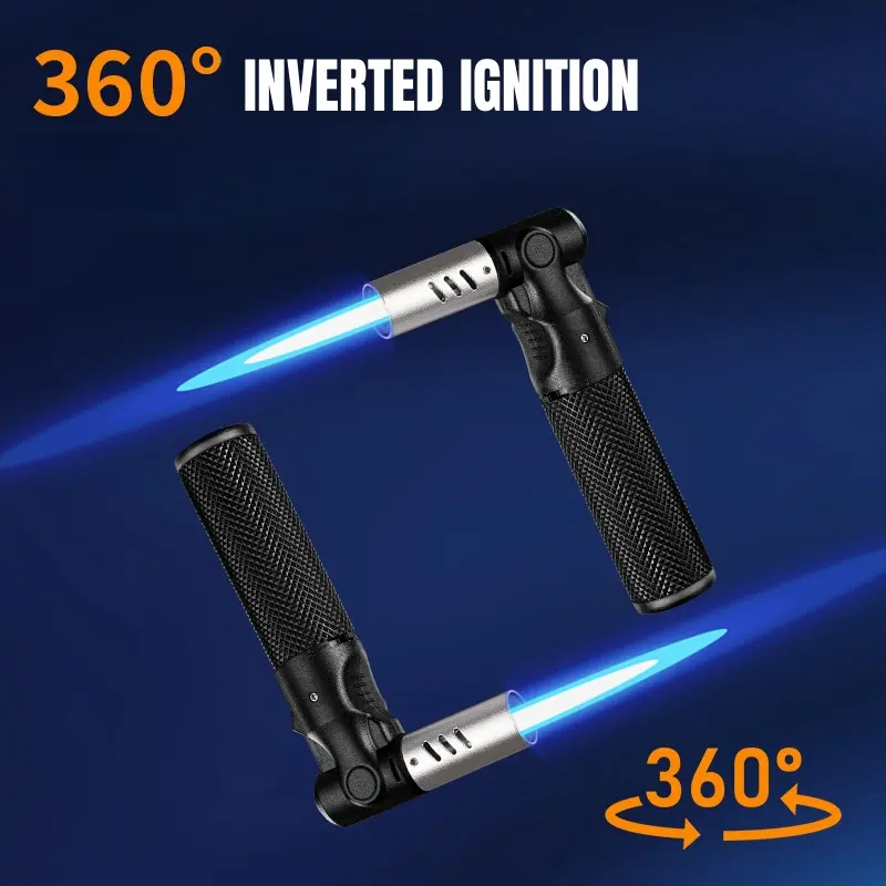 360 ° Inverted Ignition, 1300 ° High-temperature Durable Multifunctional Butane Lighter, Jet Torch Flame Portable Windproof Lighter, Flame Size Adjustment, Suitable for Outdoor, Camping, Barbecue, Hiking (No Butane Gas), Without Battery