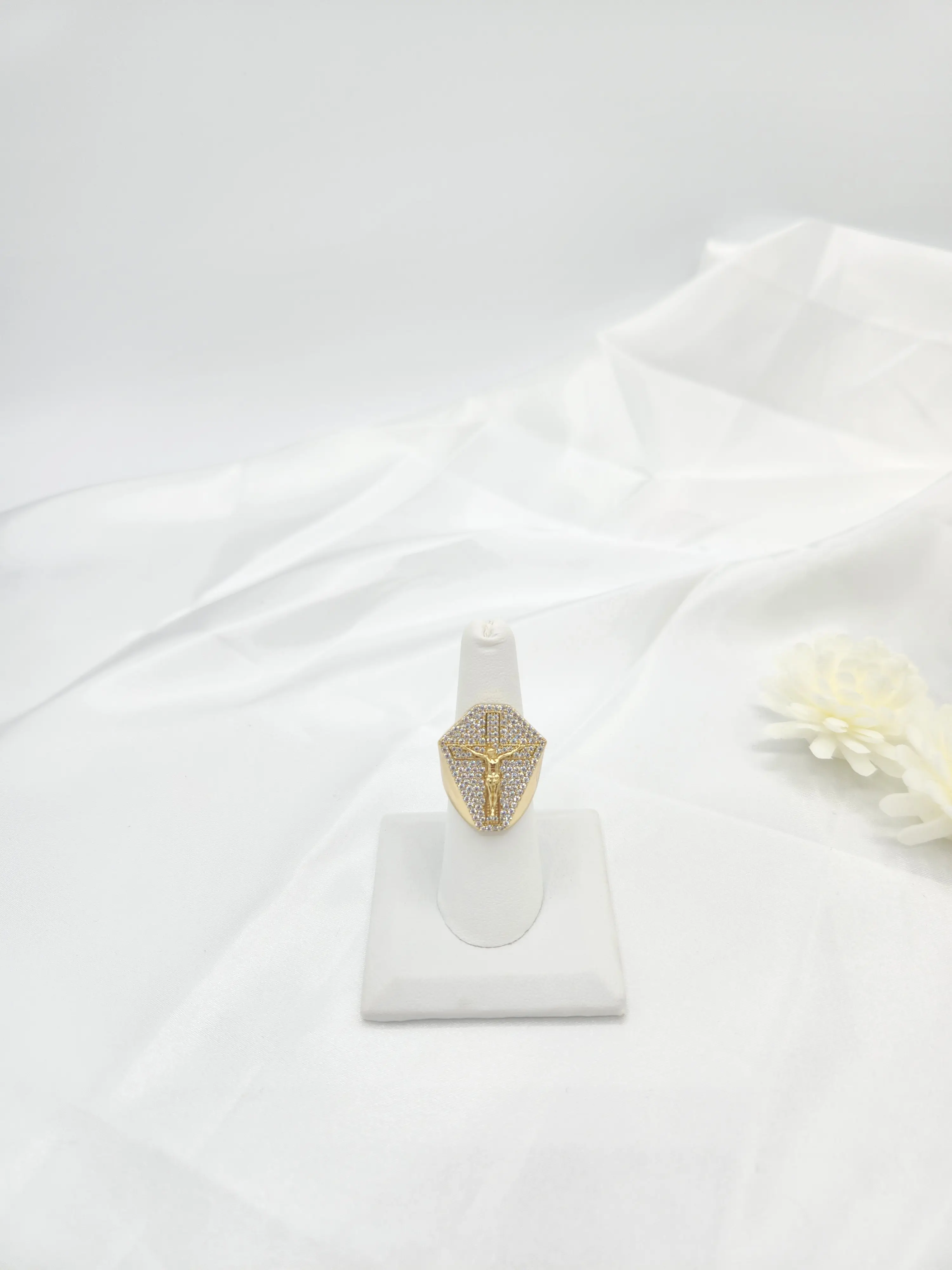 Men ring with 14K gold plated zirconia stone.