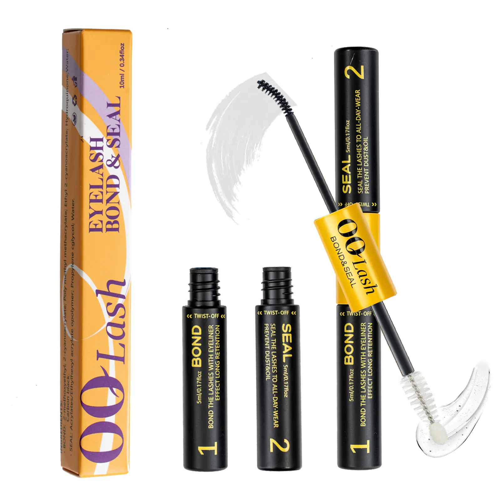 OQLash Bond&Seal White Lash Glue for Eyelash Extensions, Latex-Free Gentle Non-Irritating Formula, Waterproof, Sweat-Proof, 72-Hour Super-Strong Bonding, 2-in-1 Cluster Makeup Cosmetic, Beauty Makeup Products, Lash Glue And Bond, False Eyelashes & Adhesiv