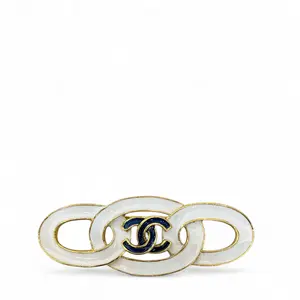 Pre-owned Chanel CC Brooch Gold Plated Enamel White (186sc)