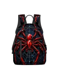 Red spider pattern full print backpack Casual printed backpack Bookbag