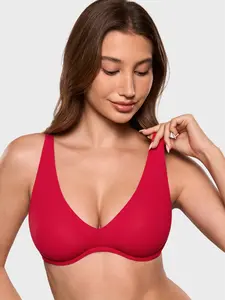 INLYRIC Women's Inbarely Plus Unlined Bras V Neck No Padding Underwire Tshirt Comfort Lounge Everyday Bras