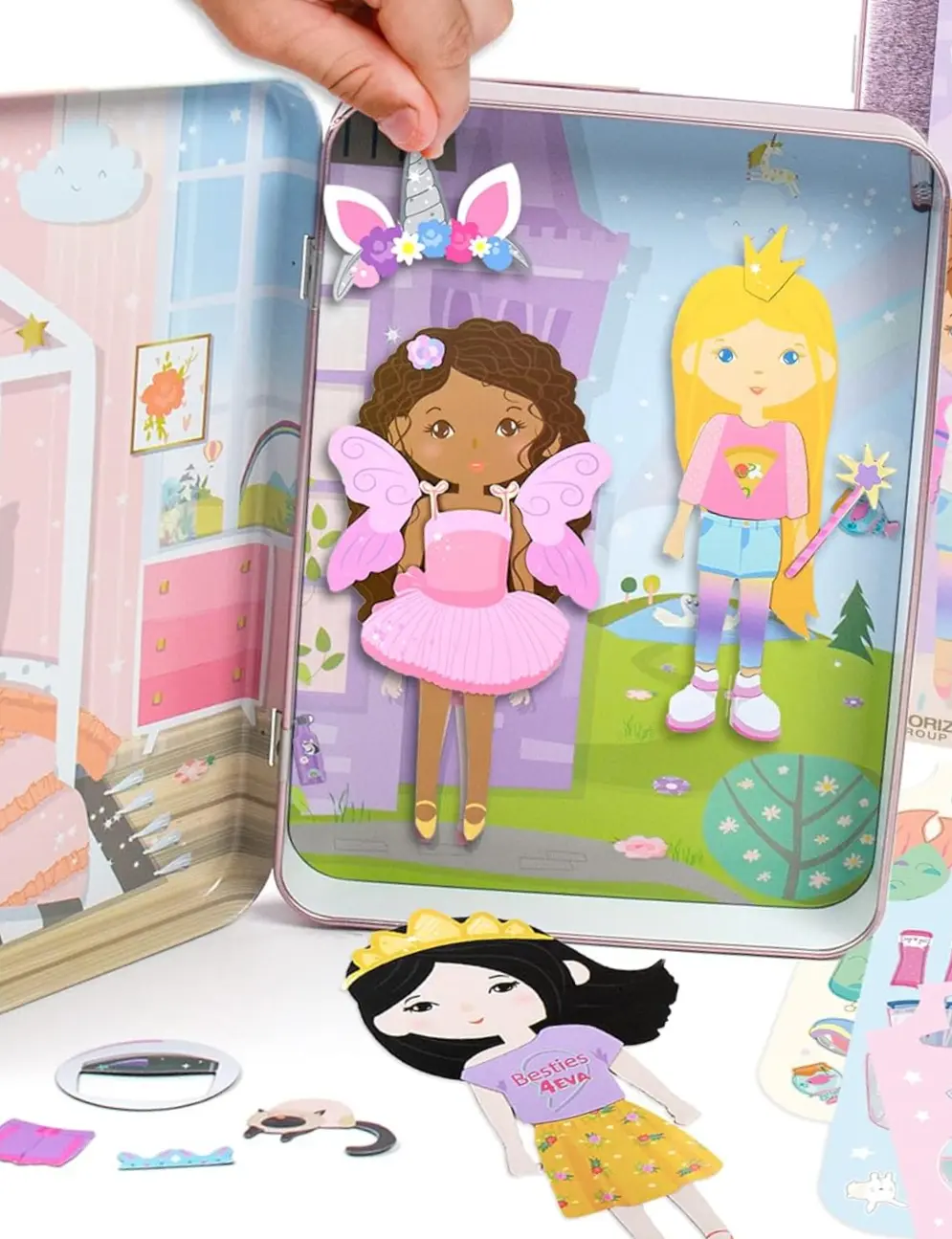 Story Magic Dress Up Doll Play Set Magnetic Role Play Storage Case With Magnetic Outfits And Accessories Portable Travel Activity Kit For Kids Ages 4 5 6 7 Perfect For Playdates Pink