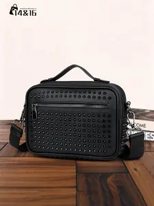 Men's Fashion Rivets Crossbody Bag, Casual Single Shoulder Bag, Rivet Design, Lightweight and Portable, Large Capacity, All Seasons, Casual Messenger Bags