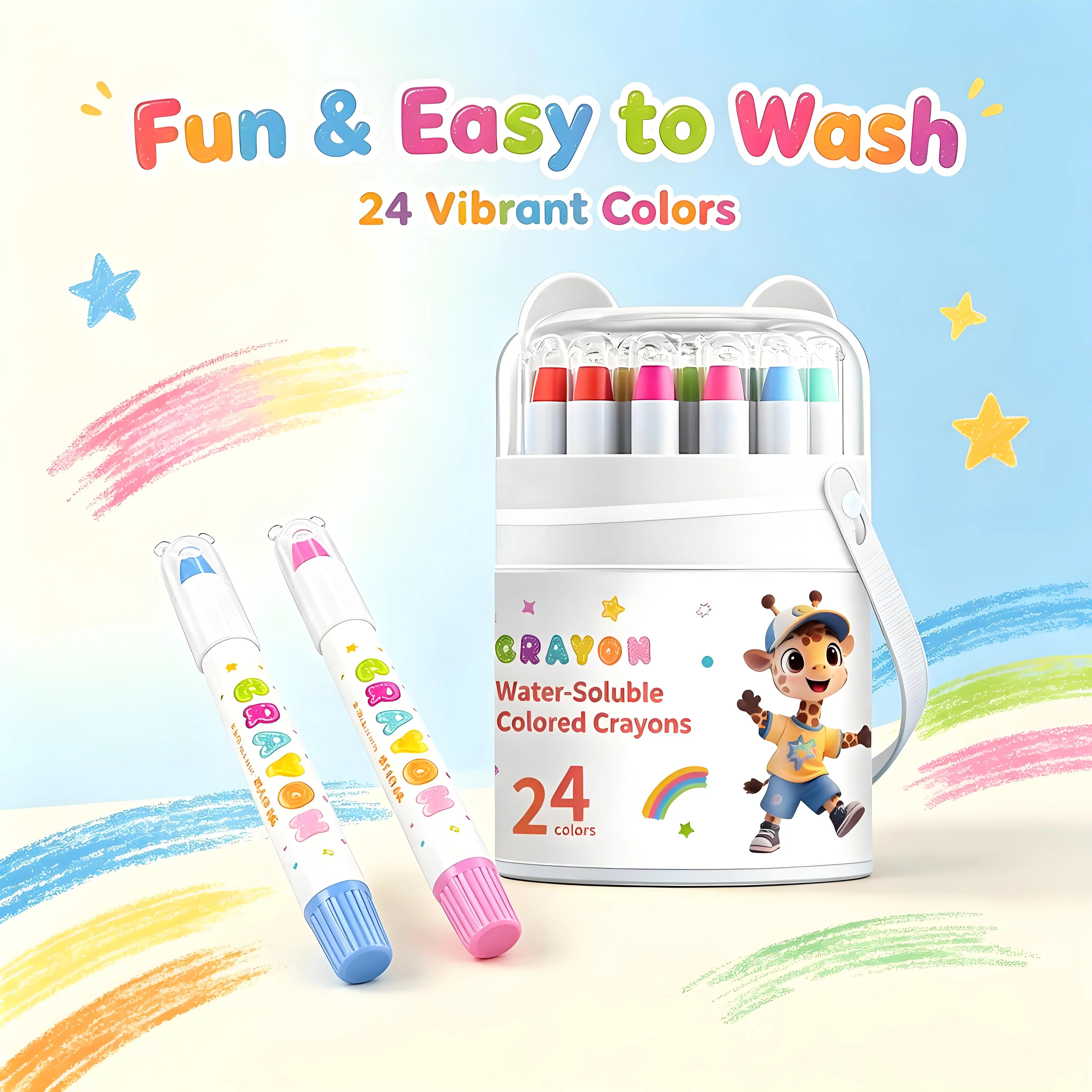 Unisex Water-Soluble Twistable Crayons Set with Portable Storage Bucket, Blendable Texture Art Supplies for 6+ Art Lovers, Back to School Haul, Office Use, Easy Clean-Up, Low-Odor Formula